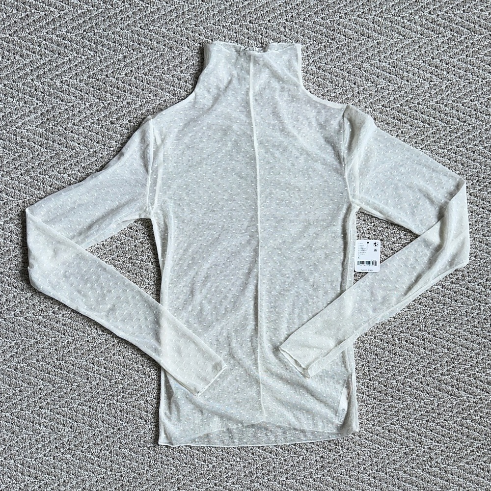 Chic White Mesh Turtleneck Long Sleeve Top
